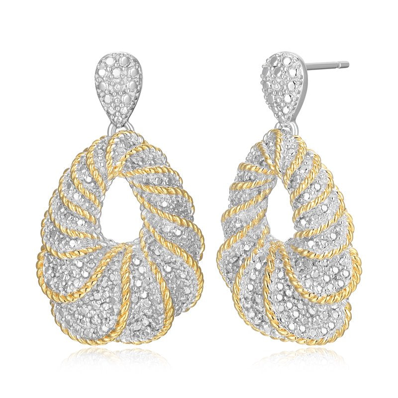 Forever Facets Diamond Accent Drop Earrings in Two-Tone Gold and Rhodium