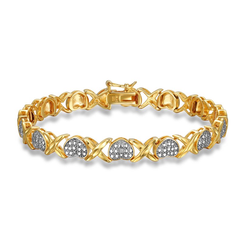 Diamond Accent Heart Bracelet in 18k Gold over Sterling Silver for Women