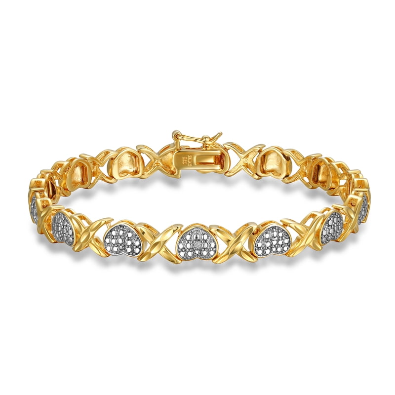 Diamond Accent Heart Bracelet in 18k Gold over Sterling Silver - Romantic Jewelry for Women