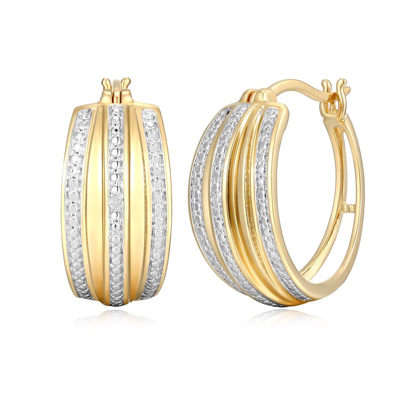 Diamond Accent Hoop Earrings 18K Gold Rhodium Finish Two-Tone Jewelry