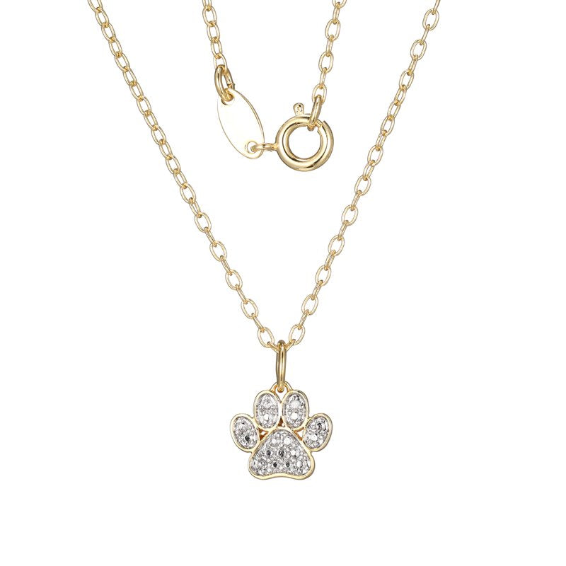 Diamond Accent Paw Pendant Necklace - Silver Plated Bronze 18" Chain