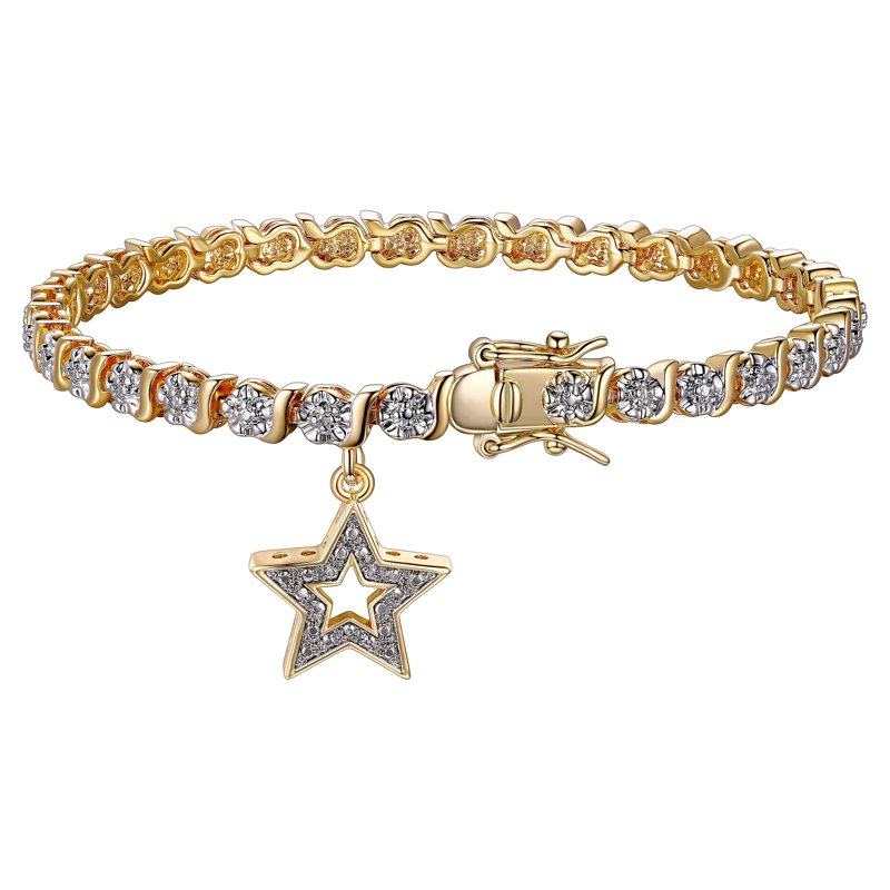 Diamond Accent Star Charm Tennis Bracelet 18K Gold Plated 7.25" for Women