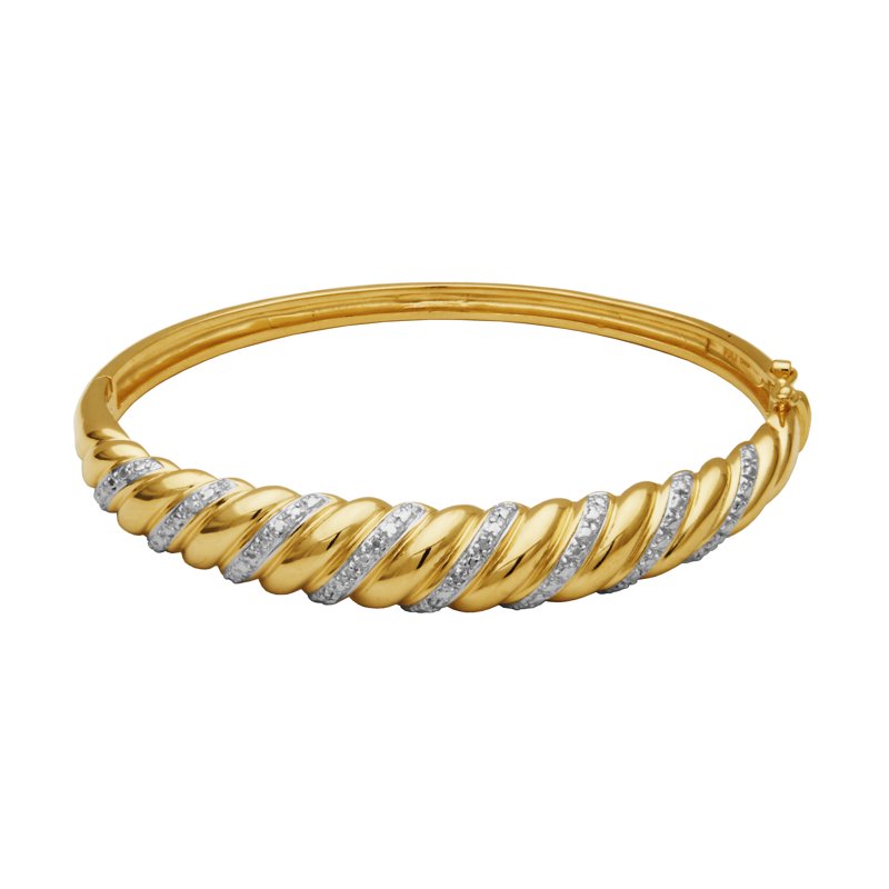 Forever Facets Diamond Accent Swirl Cuff Bangle in Two-Tone Rhodium and Gold