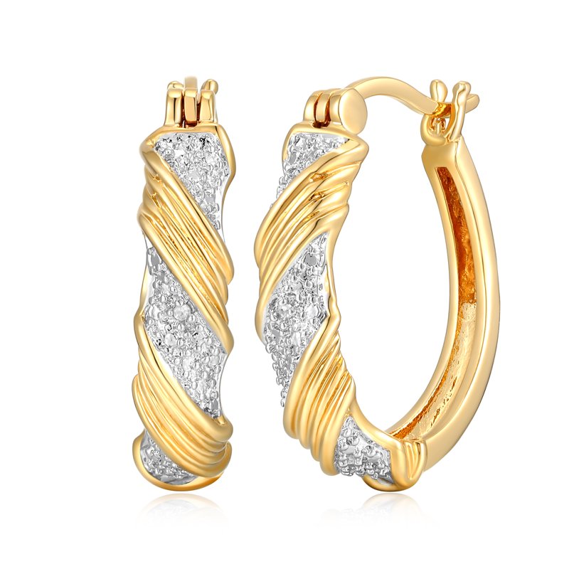 Diamond Accent Hoop Earrings in 18k Gold Over Bronze for Women