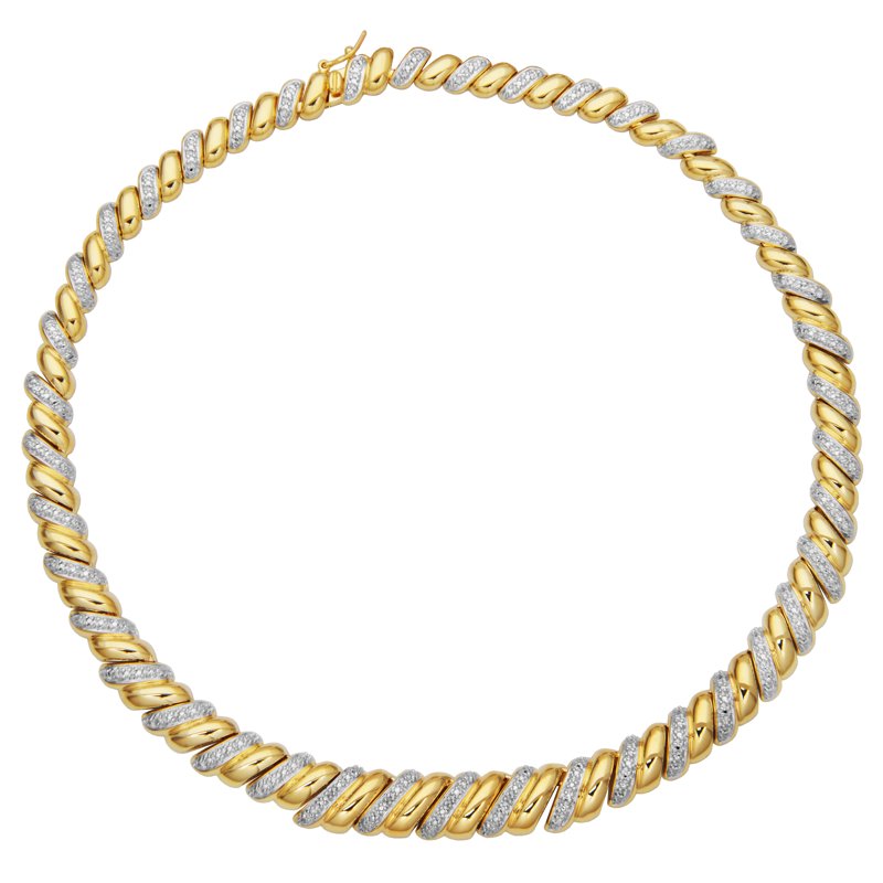Diamond Accent Swirl Necklace in Two-Tone Rhodium and Gold Plating
