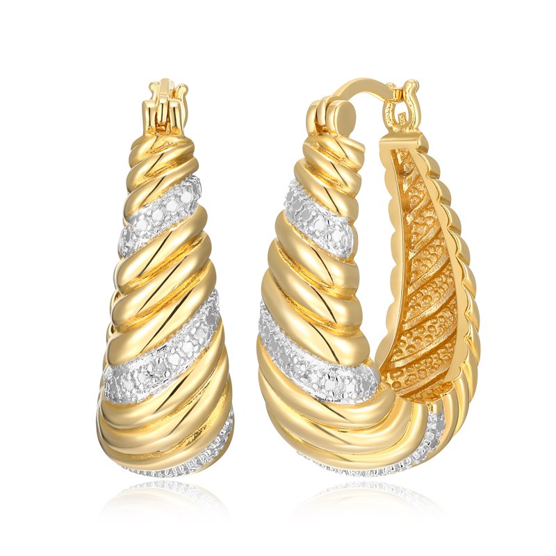 Diamond Accent Swirl Hoop Earrings - Two-Tone Rhodium and Gold Plated Jewelry