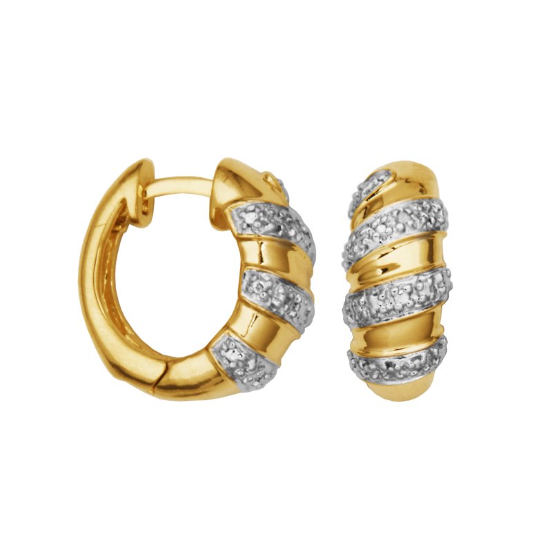 Diamond Accent Hoop Earrings in Two-Tone Rhodium and Gold Plating - Elegant Jewelry Gift for Women