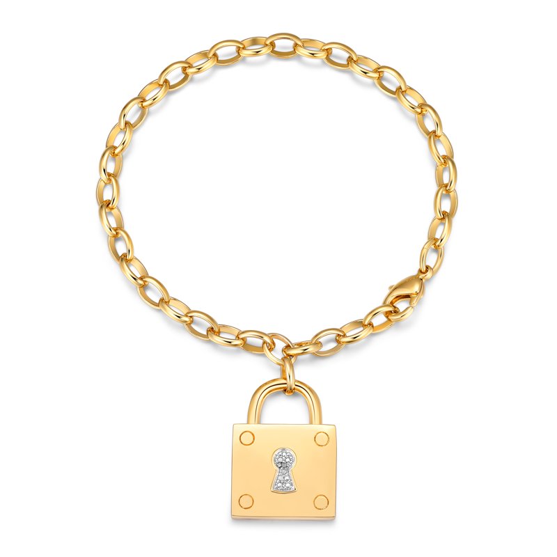 Gold-Plated Diamond Illusion Lock Charm Chain Bracelet for Women