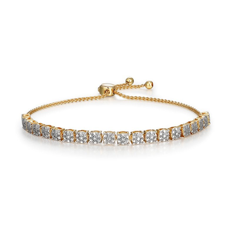 Silver Plated Gold Tone Bolo Bracelet with Diamond Accent - 9 Inch