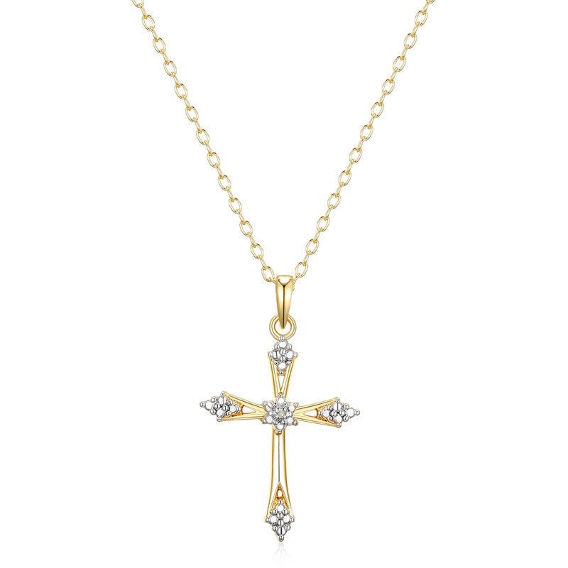 Silver & Gold Tone Cross Pendant Necklace with Diamond Accent, 18 Inch