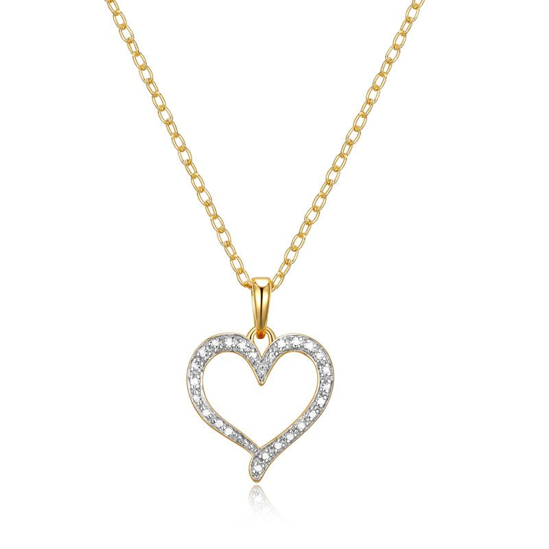 Open Heart Pendant Necklace with Diamond Accent - Silver or Gold Tone, 18 Inch