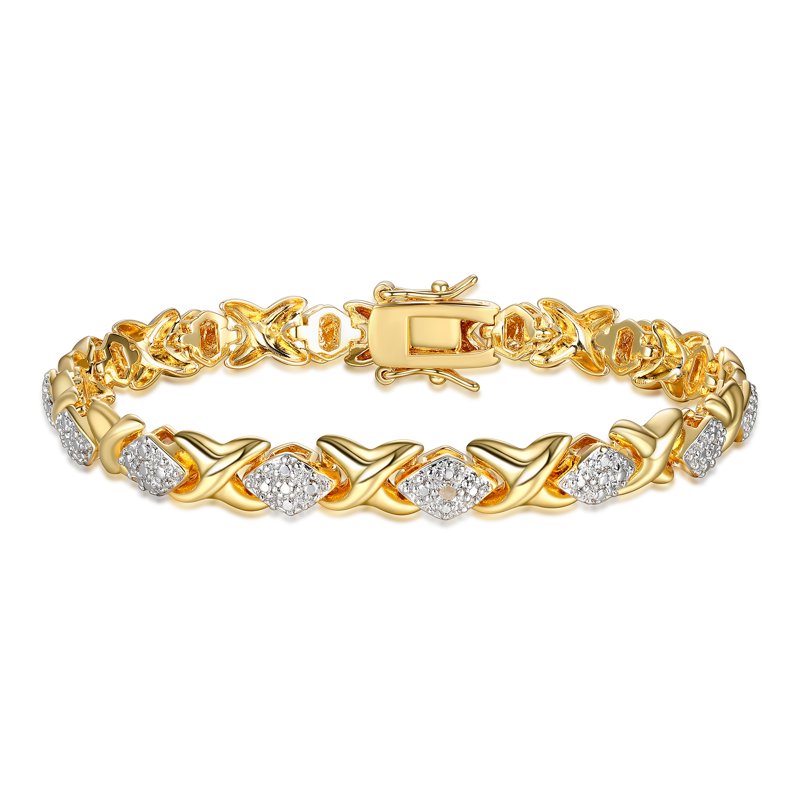 Gold & Silver Tone XO Diamond Shape Tennis Bracelet 7.25" - Silver or Gold Plated Jewelry