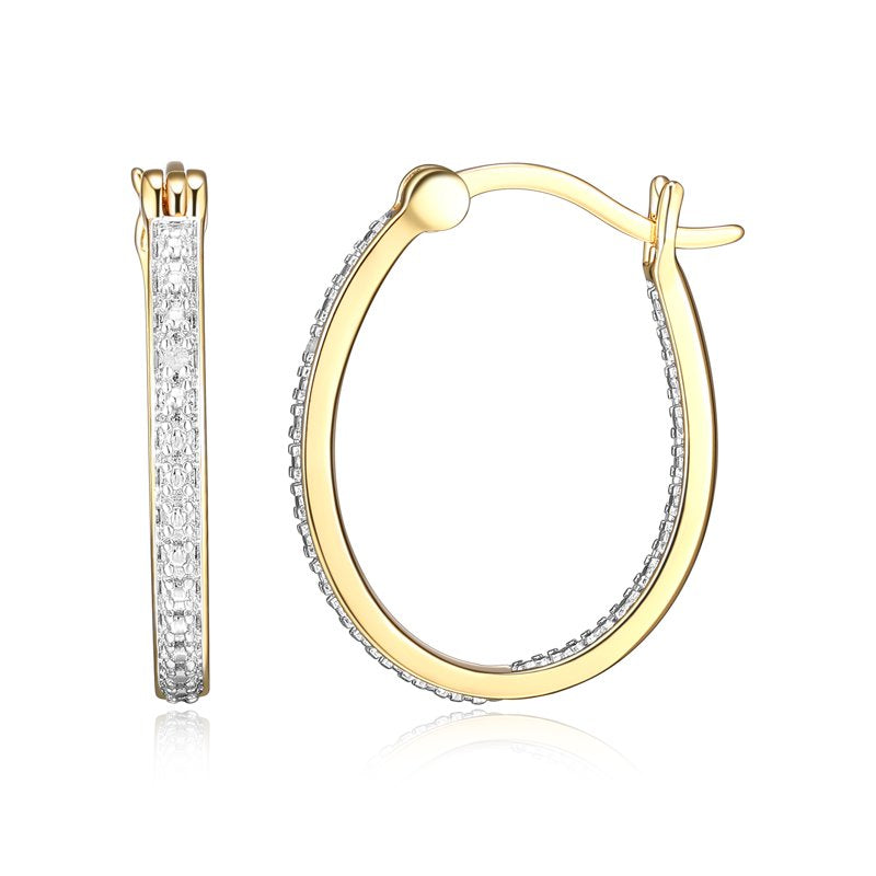 Silver Tone Hoop Earrings with Diamond Illusion Inside Out Accent - Gold & Silver Finish