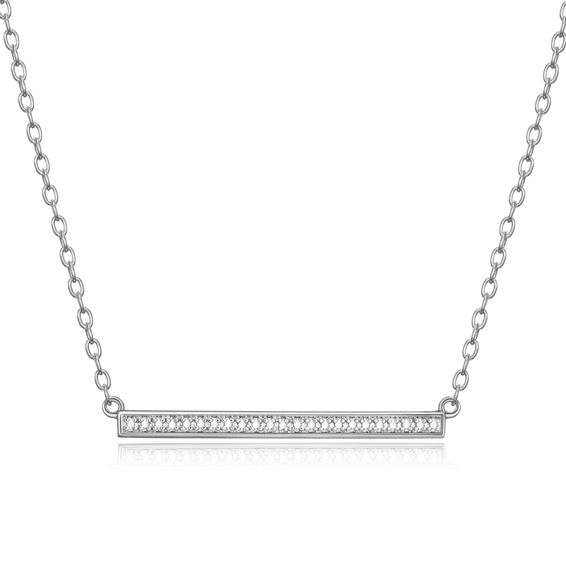 Silver Necklace with Diamond Accent, 18-Inch Classic Bar Pendant Jewelry