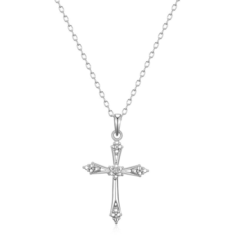 Silver Cross Pendant Necklace with Diamond Accent - 18 Inch