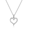 Silver Open Heart Pendant Necklace with Diamond Accent - 18 Inch Chain