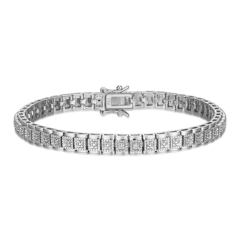 Diamond Cluster Tennis Bracelet 7.25 Inch Silver or Gold Tone Jewelry Gift