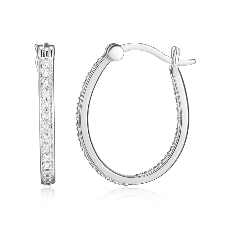 Silver Tone Diamond Accent Hoop Earrings - Inside Out Illusion Jewelry