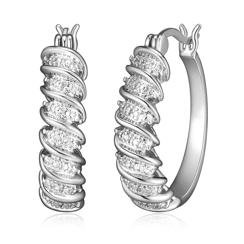 Silver & Gold Hoop Earrings with Diamond Accent - S Link Jewelry
