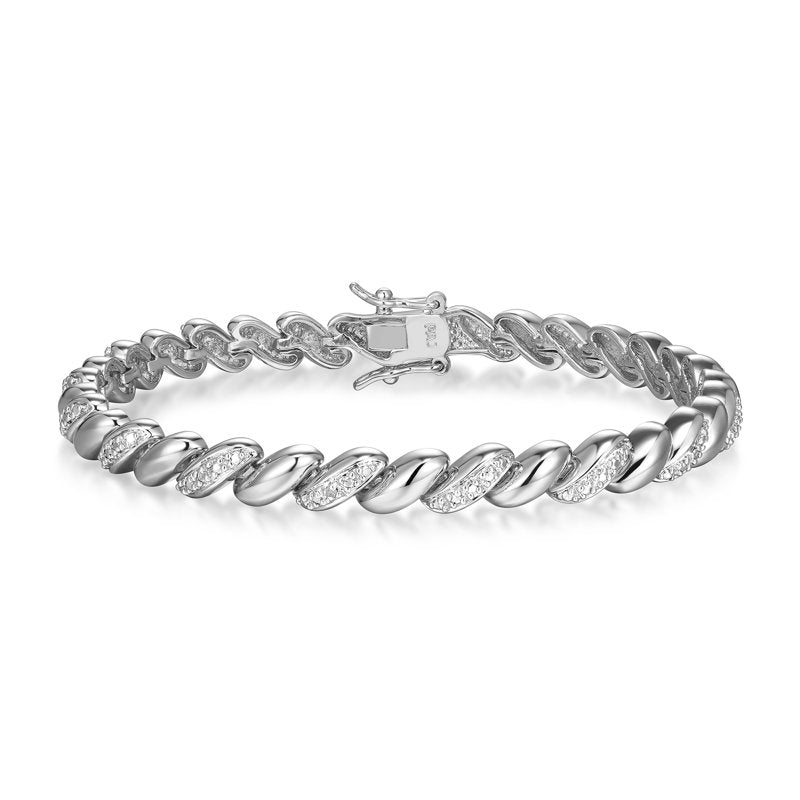 Fine Silver Plated San Marco Tennis Bracelet with Diamond Accent 7.25"