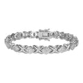 Silver Tone XO Diamond Shape Tennis Bracelet - 7.25 Inch Jewelry Gift