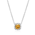 Sterling Silver Citrine Necklace with Cubic Zirconia Halo for Women