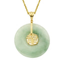 Green Jade Necklace in Sterling Silver with 18K Gold Overlays - 18 Inch Chain