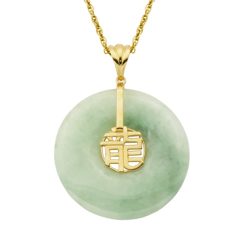 Green Jade Necklace in Sterling Silver with 18K Gold Overlays - 18 Inch Chain