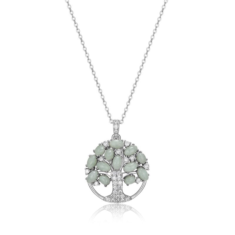 Green Jade Tree of Life Necklace in Sterling Silver - 18 Inch Pendant