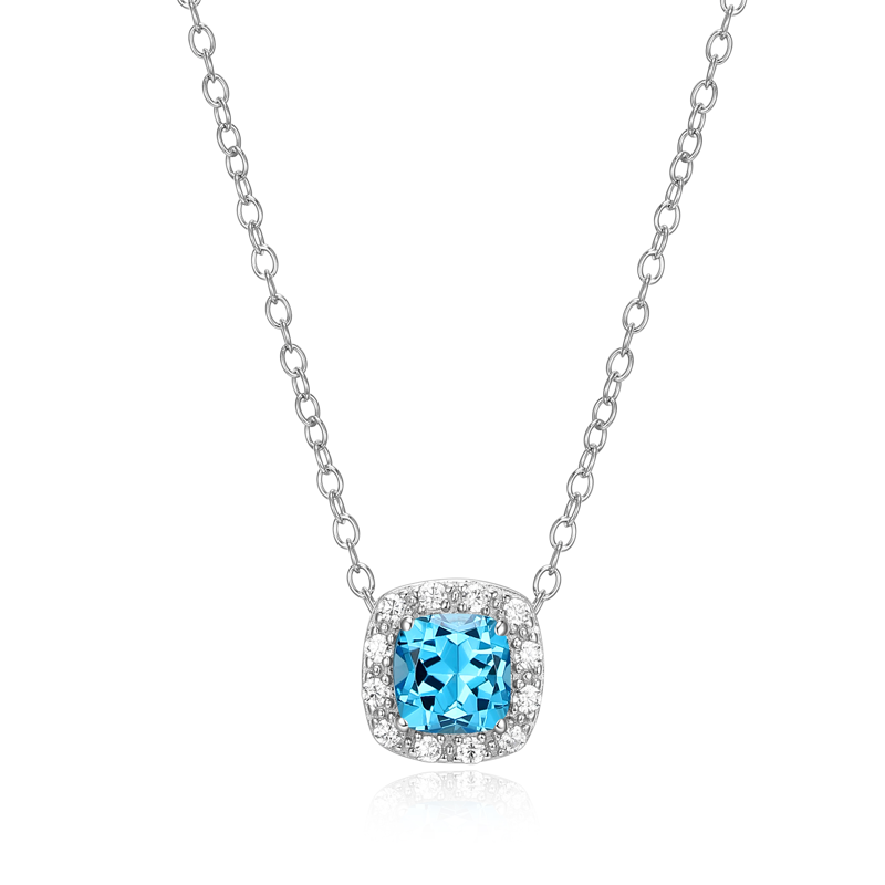 Sterling Silver Necklace with Swiss Blue Topaz and Cubic Zirconia - Adult Female Jewelry