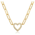 Heart Cubic Zirconia Paperclip Necklace in 18K Gold Over Sterling Silver 18 Inches