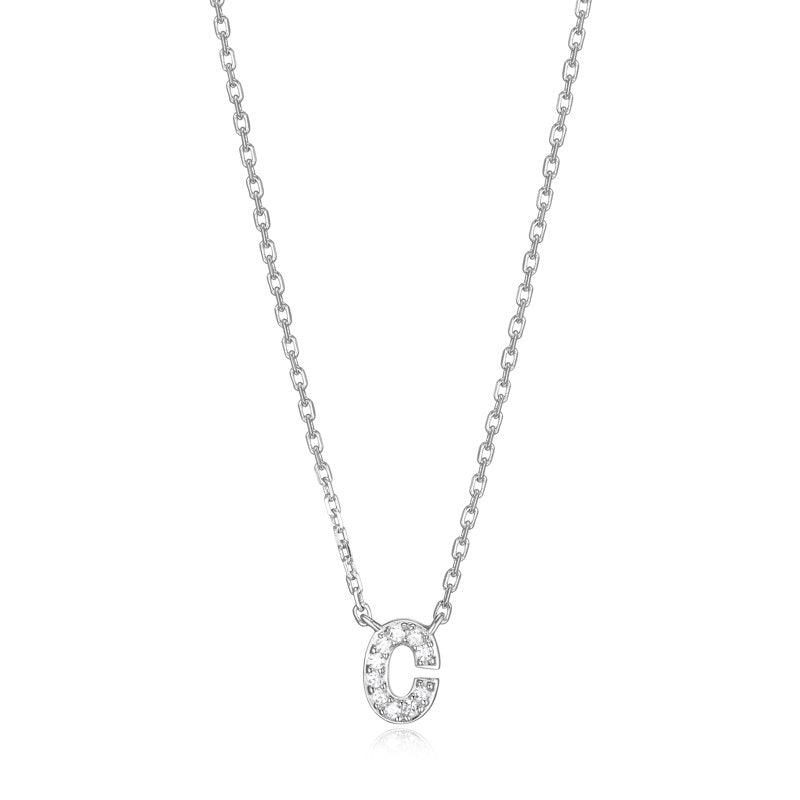 Sterling Silver CZ Initial Necklace with 18 Inch Chain for Women