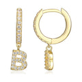 Initial Letter Hoop Earrings with Cubic Zirconia in 18K Gold Over Sterling Silver