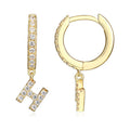 Initial Letter Hoop Earrings with Cubic Zirconia in 18K Gold over Sterling Silver