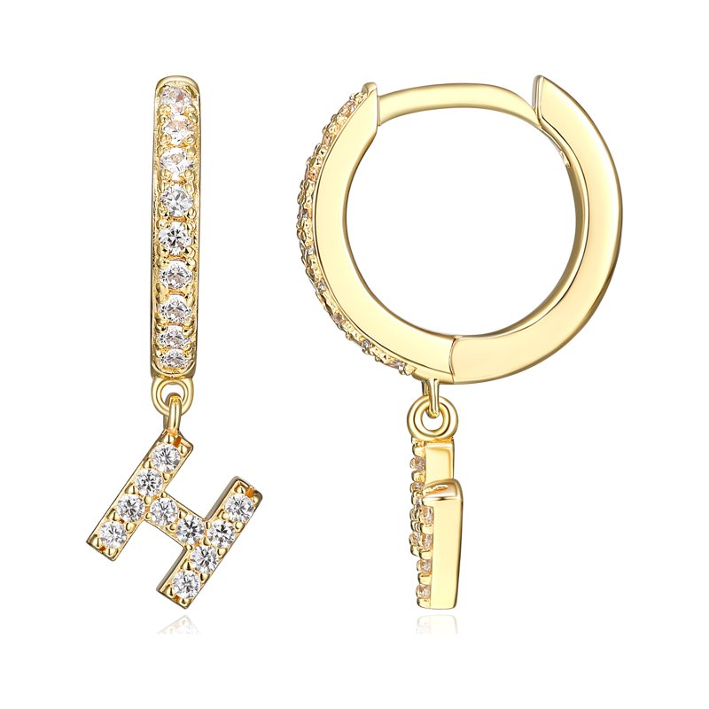Initial Letter Hoop Earrings with Cubic Zirconia in 18K Gold over Sterling Silver