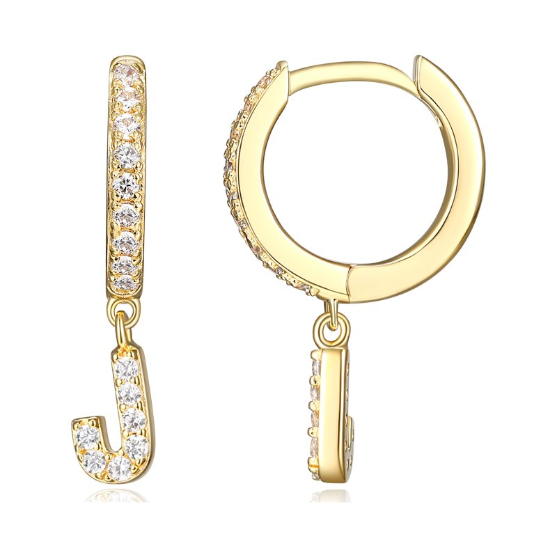 Initial Letter Hoop Earrings with Cubic Zirconia in 18K Gold Over Sterling Silver