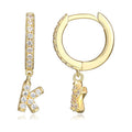 Gold Over Sterling Silver CZ Hoop Earrings with Initial Letter K