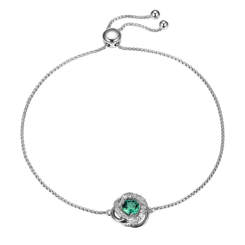 Sterling Silver Lab Grown Diamond and Emerald Bolo Bracelet for Women