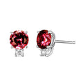 Sterling Silver Two Stone Earrings with Created Ruby and Lab Grown Diamonds - Platinum Over Silver