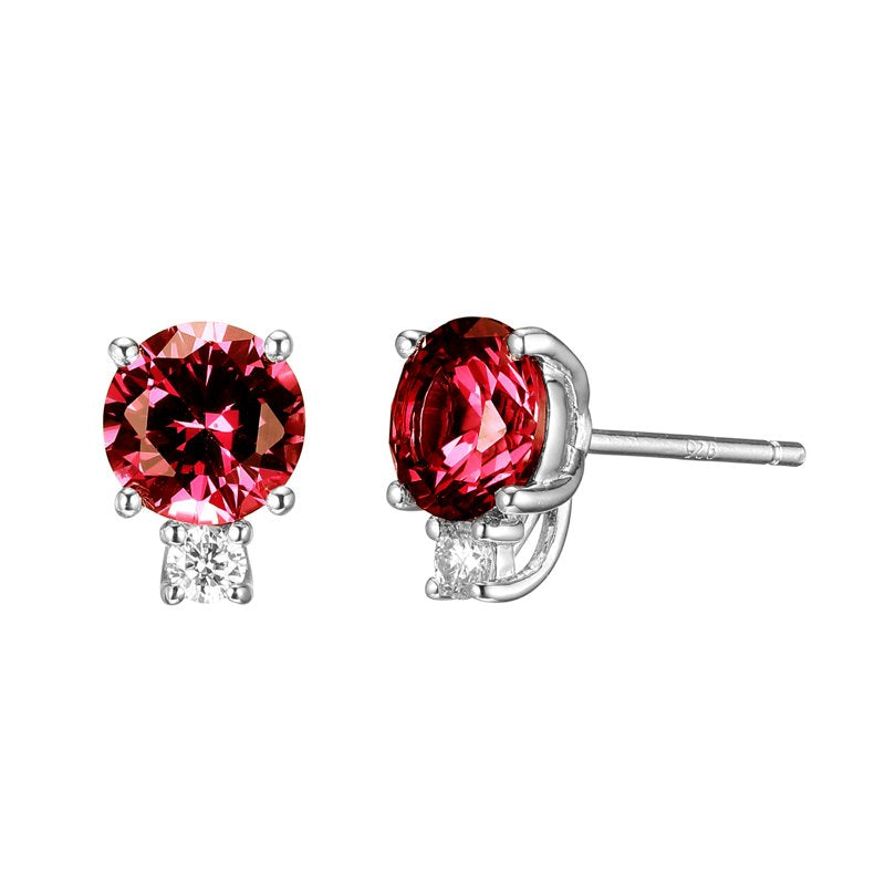 Sterling Silver Two Stone Earrings with Created Ruby and Lab Grown Diamonds - Platinum Over Silver