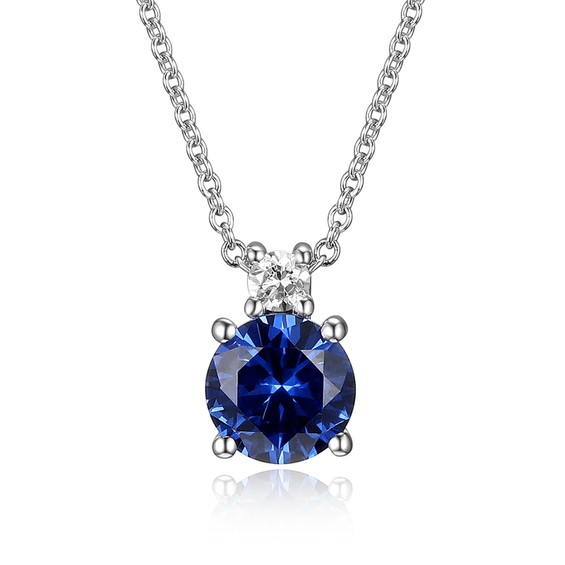 Sterling Silver Lab Grown Diamond and Sapphire Necklace for Women