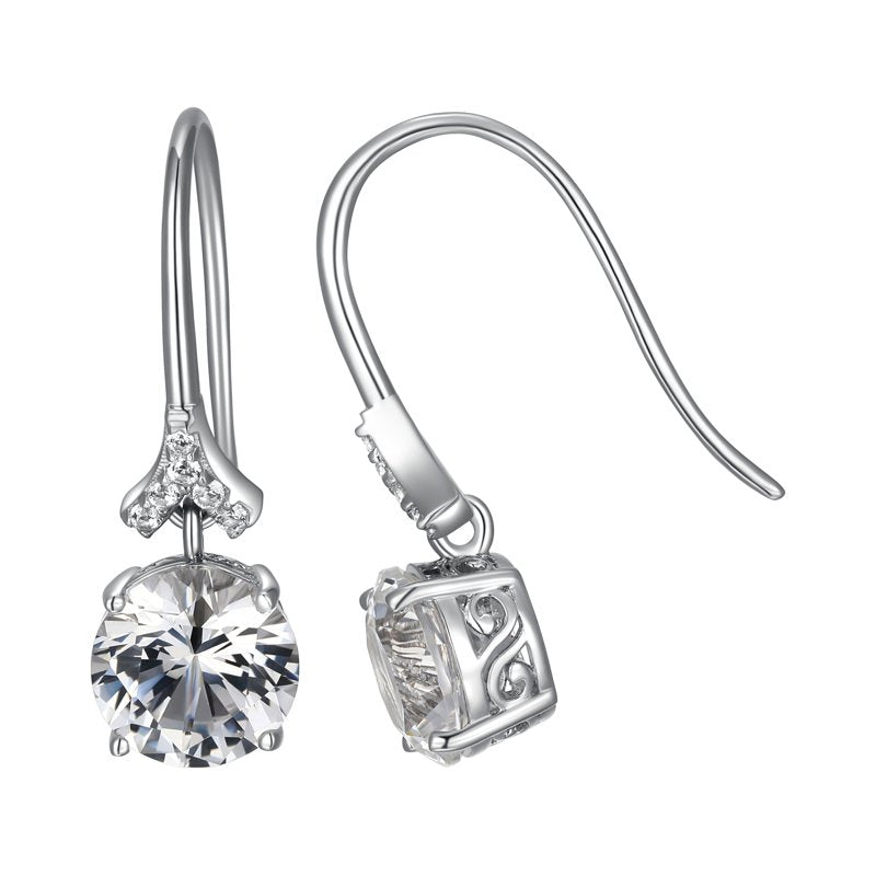Moissanite Drop Earrings in Rhodium Plated Silver - Elegant Gift Jewelry