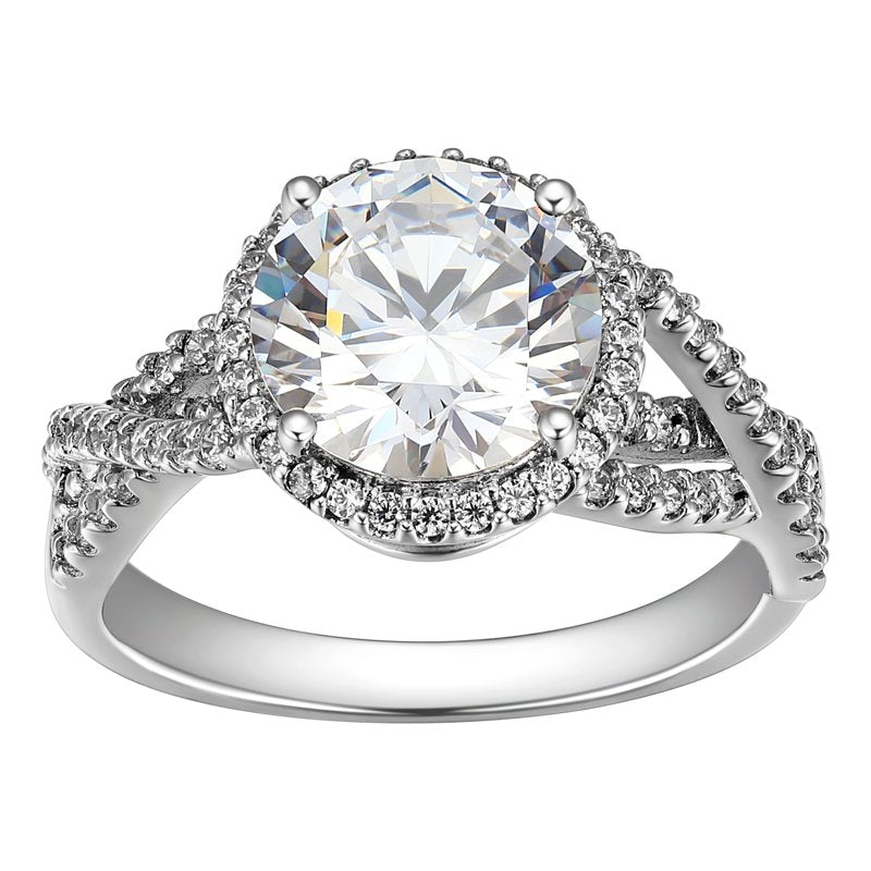 Moissanite Halo Engagement Ring in Rhodium Plated Sterling Silver - 2.75 Carats