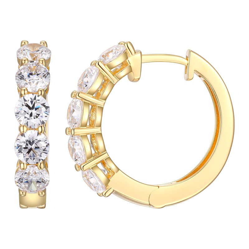 Moissanite Hoop Earrings in 18K Yellow Gold Plated Silver for Women