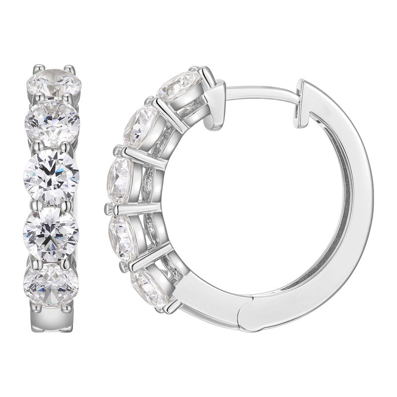 Moissanite Hoop Earrings in Rhodium Plated Sterling Silver - Elegant Jewelry Gift