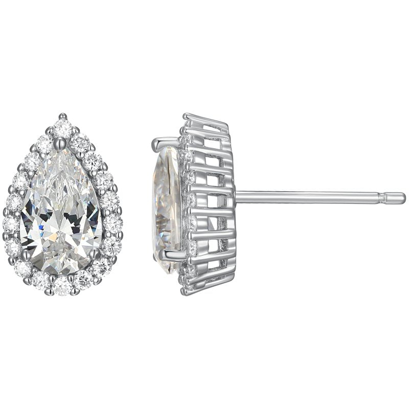 Pear-Shaped Moissanite Earrings in Rhodium Plated Sterling Silver — Elegant Gift-Ready Jewelry