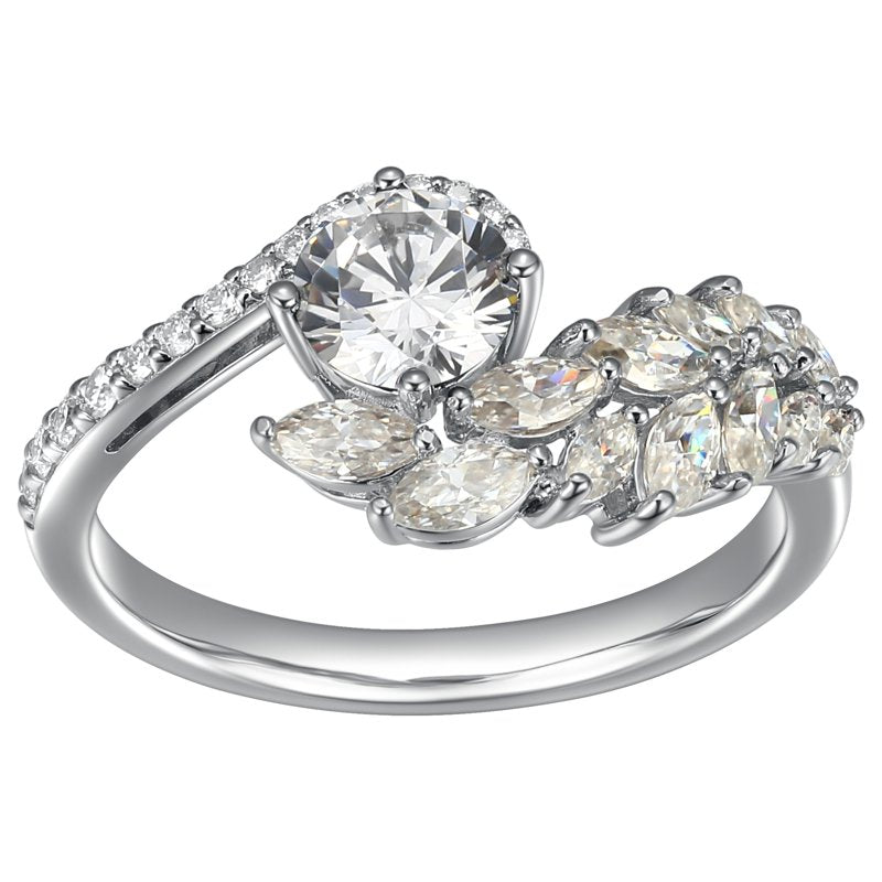 Moissanite Ring in Rhodium Silver - Elegant Bridal Jewelry for Women