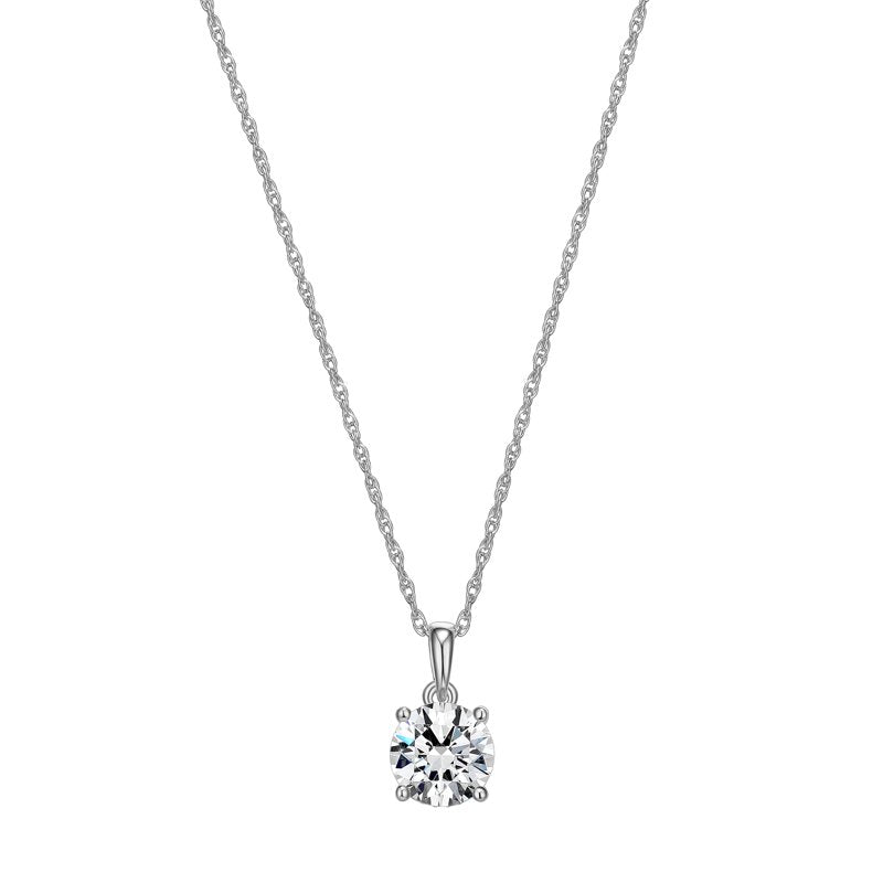 Moissanite Solitaire Pendant Necklace in Rhodium Silver for Women - 2 Carats