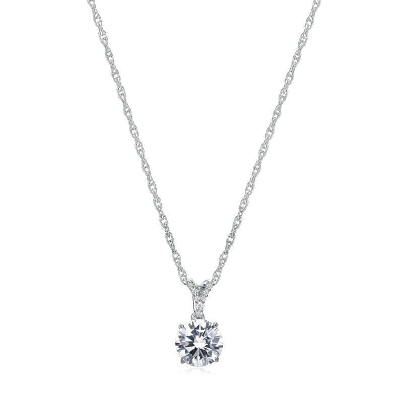 Moissanite Solitaire Pendant Necklace 2 Carats in Rhodium Silver for Women