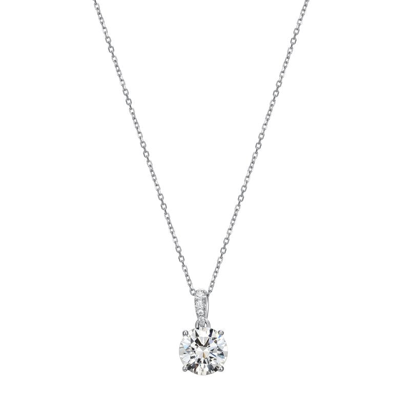Moissanite Solitaire Pendant Necklace in Two-Tone Sterling Silver - 2 Carats